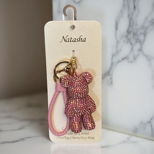 Natasha Couture Pink Studded Bear Keychain Charm